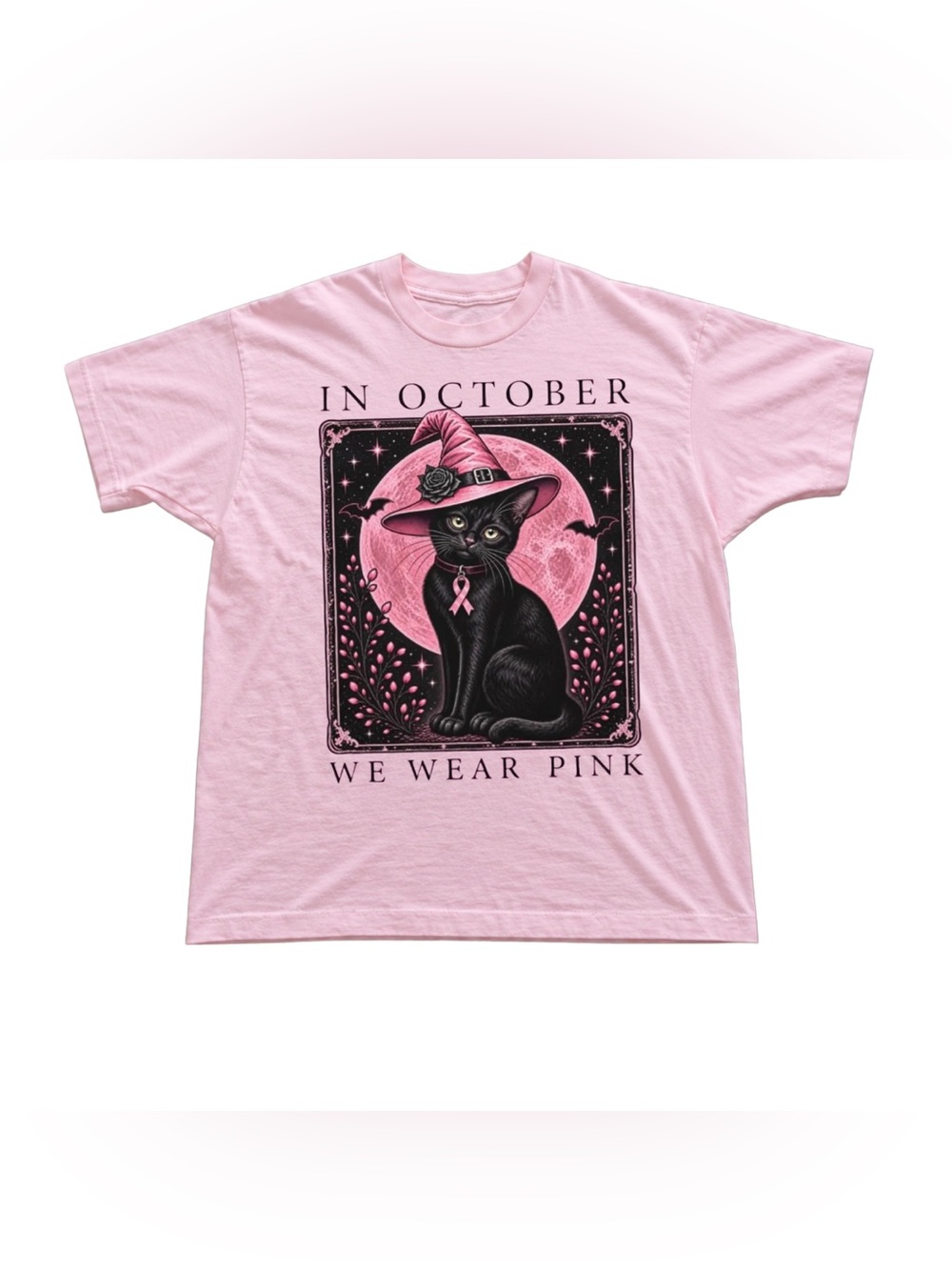 Light Pink Witch Cat Breast Cancer Awareness Tee